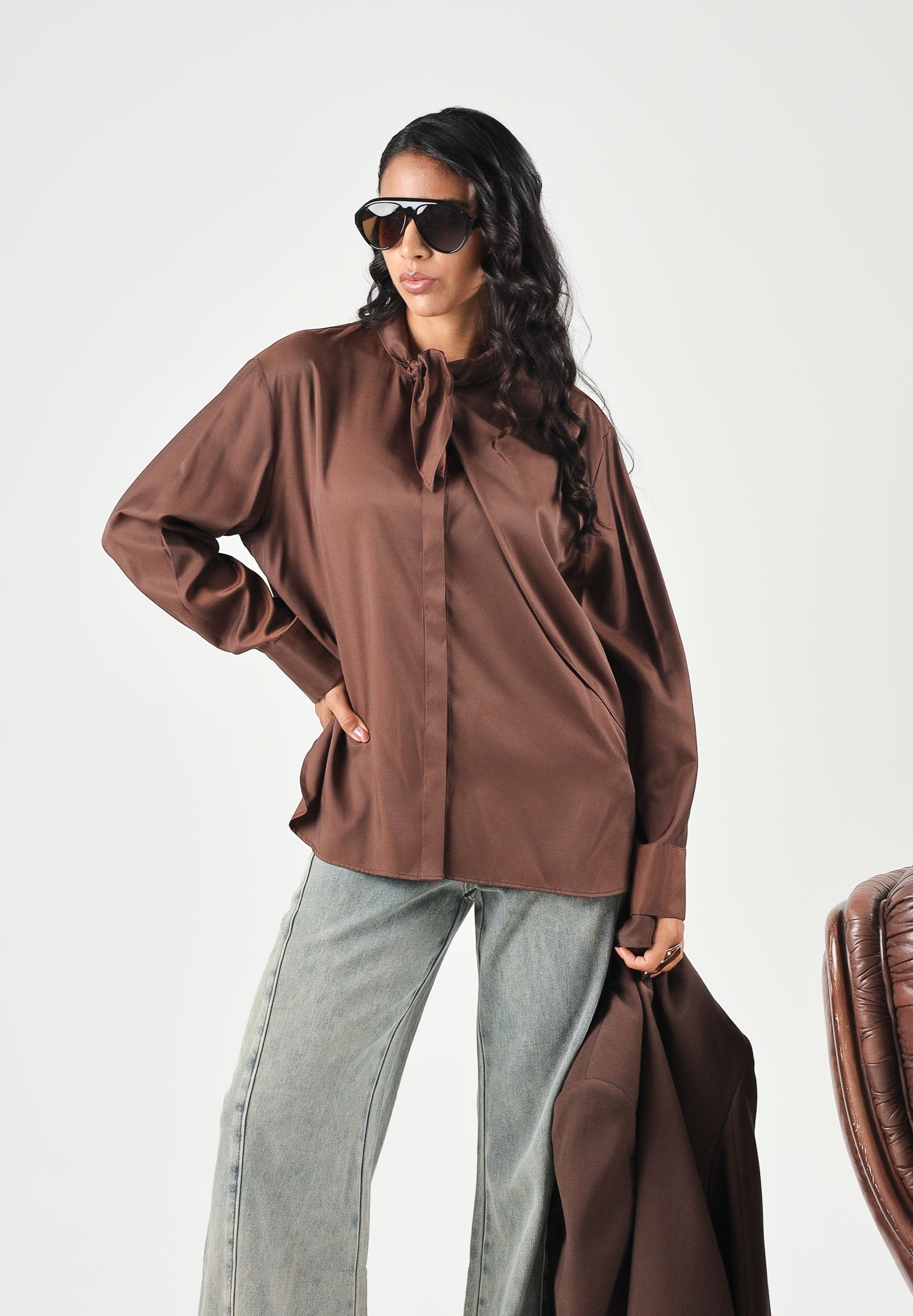 ELEH Blusa con colletto annodato moro- marrone da donna EFW260104 094 ELEH 
