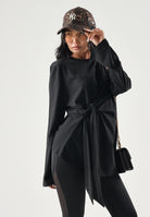 ELEH Blusa nera da donna con drappeggio annodato in vita EFW260147 001 ELEH 