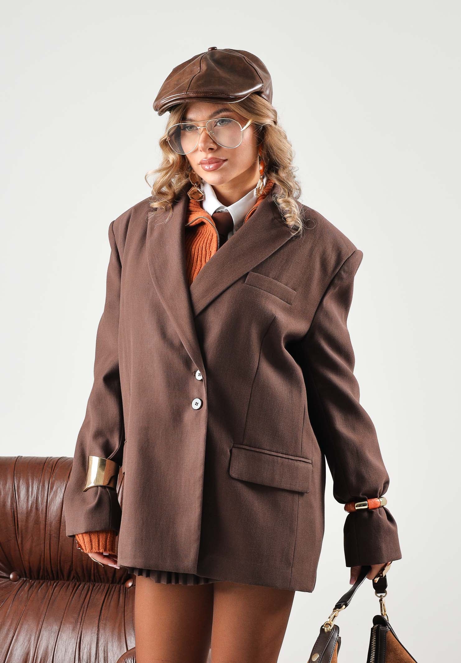 ELEH Giacca-blazer marrone da donna con chiusura monopetto EFW260189 038 ELEH 