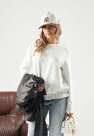 ELEH Maglia girocollo bianca a maniche lunghe da donna con coulisse regolabile sul fondo EFW260245 000 ELEH 