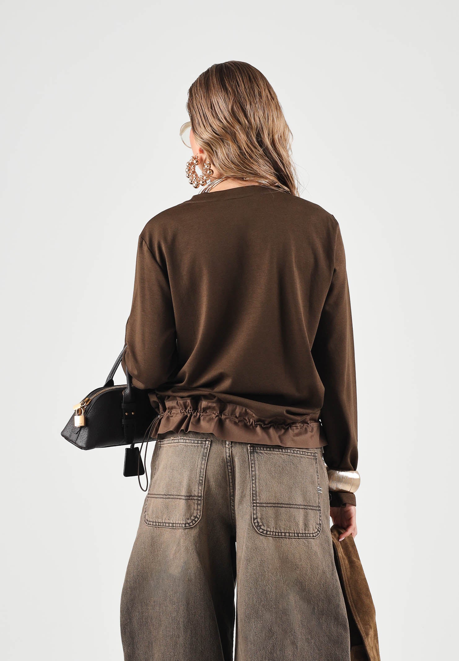 ELEH Maglia girocollo moro-marrone da donna a maniche lunghe, con fondo a coulisse regolabile EFW260245 094 ELEH 