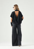 ELEH Blusa a collo alto nero da donna con maniche corte ampie. EFW260269 001 ELEH 