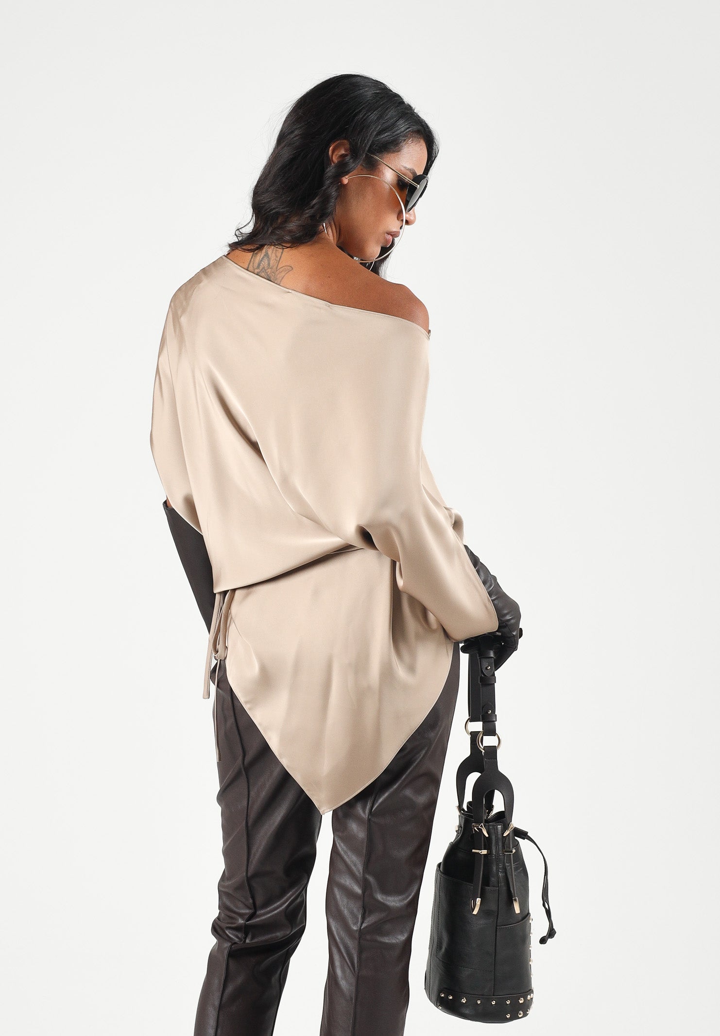ELEH Blusa drappeggiata con nodo beige da donna EFW260279 052 ELEH 