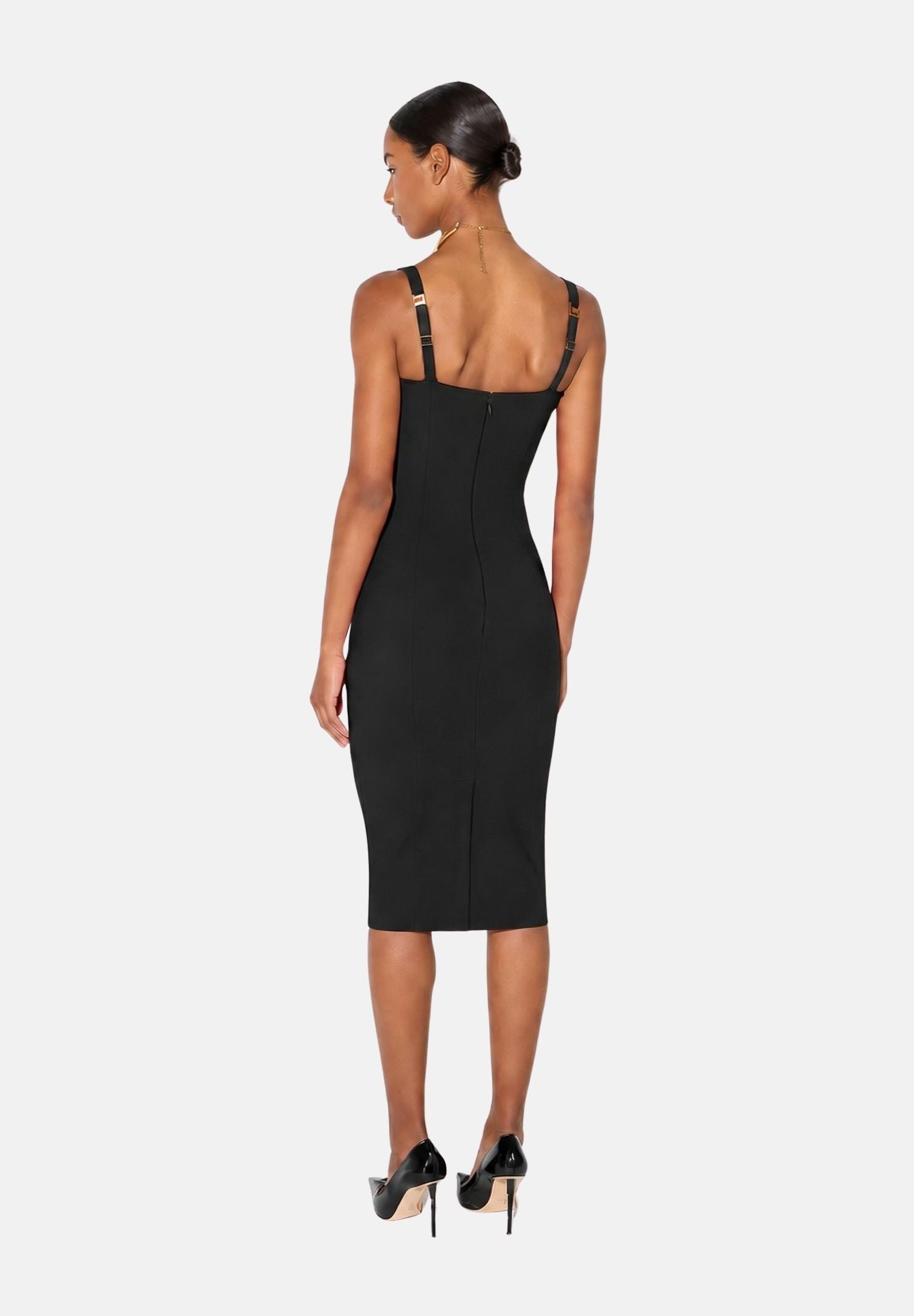ELISABETTA FRANCHI Abito corto nero  per donna con silhouette fasciante e scollo strutturato AB00267E2 110 ELISABETTA FRANCHI 