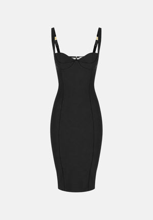 ELISABETTA FRANCHI Abito corto nero  per donna con silhouette fasciante e scollo strutturato AB00267E2 110 ELISABETTA FRANCHI 
