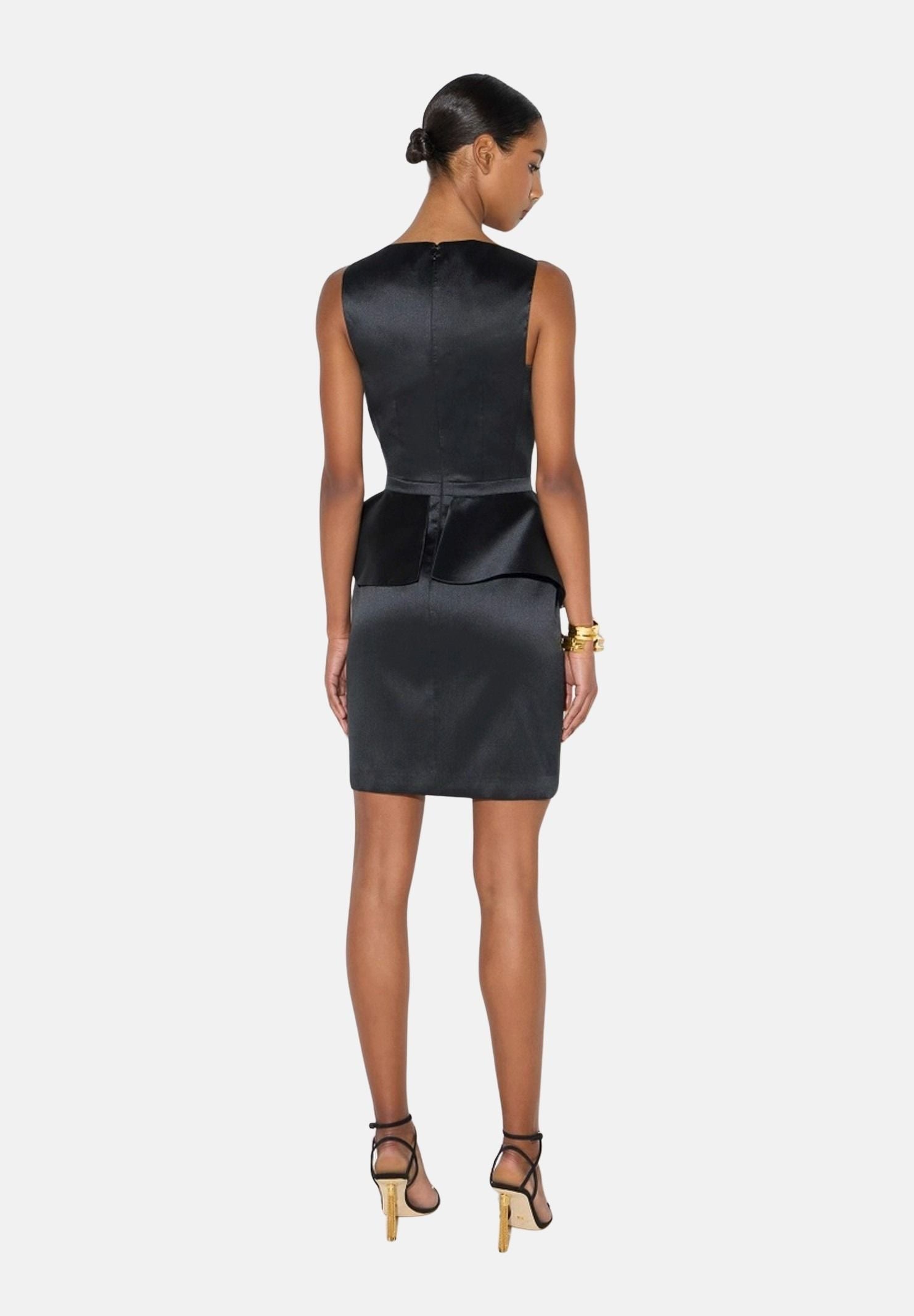ELISABETTA FRANCHI Abito MINI IN GAZAR nero da donna con balza asimmetrica AB00967E2 110 ELISABETTA FRANCHI 