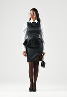 ELISABETTA FRANCHI Abito MINI IN GAZAR nero da donna con balza asimmetrica AB00967E2 110 ELISABETTA FRANCHI 