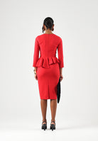 ELISABETTA FRANCHI Abito midi red passion rosso da donna con scollo a V, peplum asimmetrico AB01067E2 CG5 ELISABETTA FRANCHI 