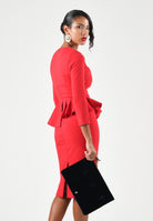 ELISABETTA FRANCHI Abito midi red passion rosso da donna con scollo a V, peplum asimmetrico AB01067E2 CG5 ELISABETTA FRANCHI 