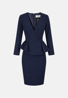 ELISABETTA FRANCHI Abito midi blu notte da donna con scollo a V, peplum asimmetrico AB01067E2 H88 ELISABETTA FRANCHI 
