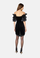ELISABETTA FRANCHI Abito corto nero da donna con scollo omerale e balze in tulle AB01467E2 110 ELISABETTA FRANCHI 