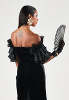 ELISABETTA FRANCHI Abito corto nero da donna con scollo omerale e balze in tulle AB01467E2 110 ELISABETTA FRANCHI 