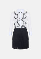 ELISABETTA FRANCHI Abito corto avorio-nero per donna con corpetto stampato e gonna corta con frange. AB02267E2 309 ELISABETTA FRANCHI 
