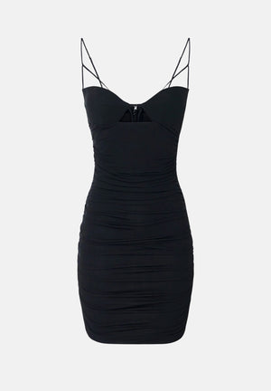 ELISABETTA FRANCHI Abito mini nero da donna con inserti trasparenti in tulle e spalline sottili. AB03167E2 110 ELISABETTA FRANCHI 