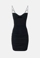 ELISABETTA FRANCHI Abito mini nero da donna con inserti trasparenti in tulle e spalline sottili. AB03167E2 110 ELISABETTA FRANCHI 