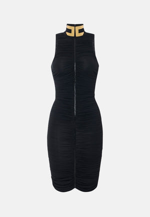 ELISABETTA FRANCHI Abito tubino nero per donna con  lavorazione drappeggiata AB03667E2 110 ELISABETTA FRANCHI 