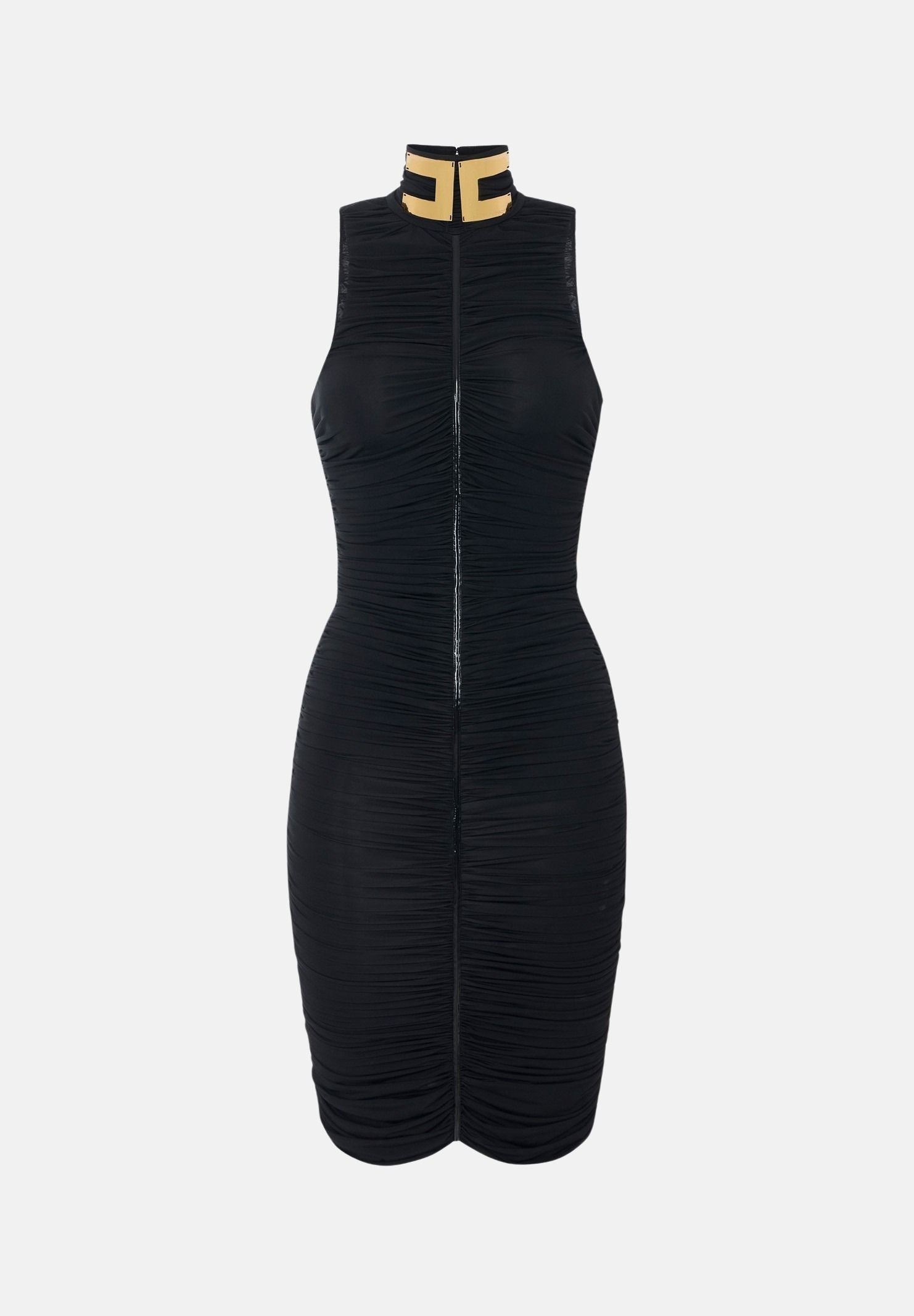ELISABETTA FRANCHI Abito tubino nero per donna con  lavorazione drappeggiata AB03667E2 110 ELISABETTA FRANCHI 