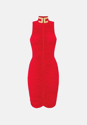 ELISABETTA FRANCHI Abito tubino red passion rosso per donna con  lavorazione drappeggiata