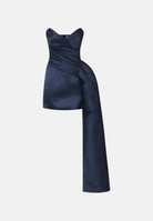 ELISABETTA FRANCHI Abito mini in gazar blu notte per donna con coda laterale drappeggiata. AB96067E2 H88 ELISABETTA FRANCHI 