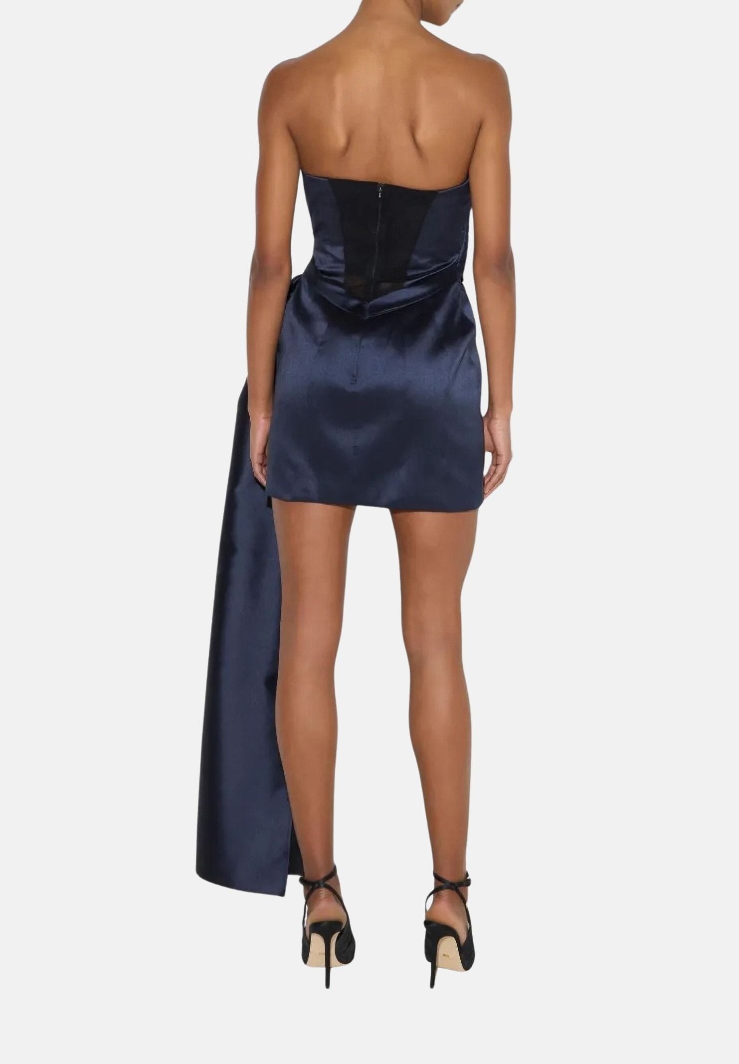 ELISABETTA FRANCHI Abito mini in gazar blu notte per donna con coda laterale drappeggiata. AB96067E2 H88 ELISABETTA FRANCHI 