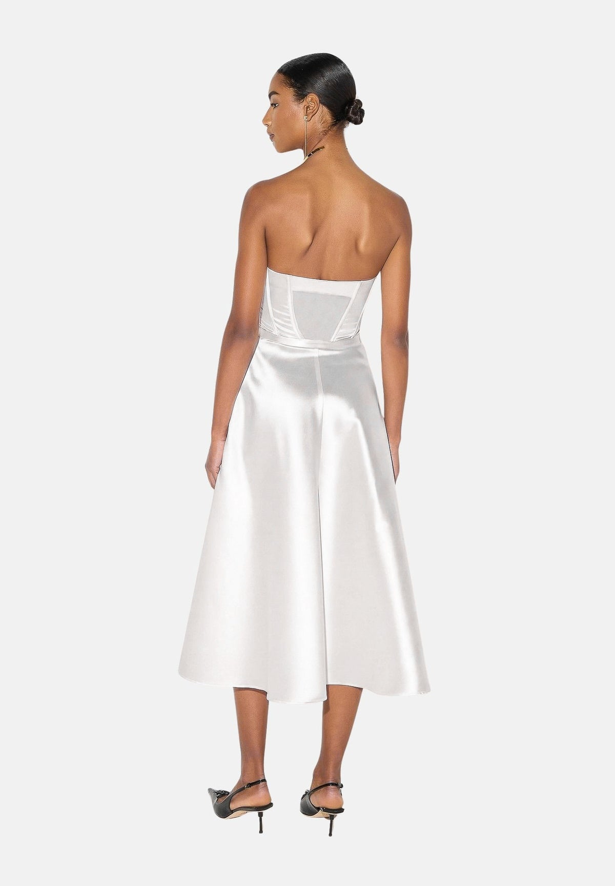 ELISABETTA FRANCHI Abito midi avorio-bianco per donna con scollatura a cuore e gonna ampia in satin AB96767E2 360 ELISABETTA FRANCHI 