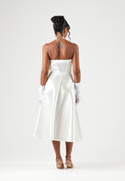 ELISABETTA FRANCHI Abito midi avorio-bianco per donna con scollatura a cuore e gonna ampia in satin AB96767E2 360 ELISABETTA FRANCHI 