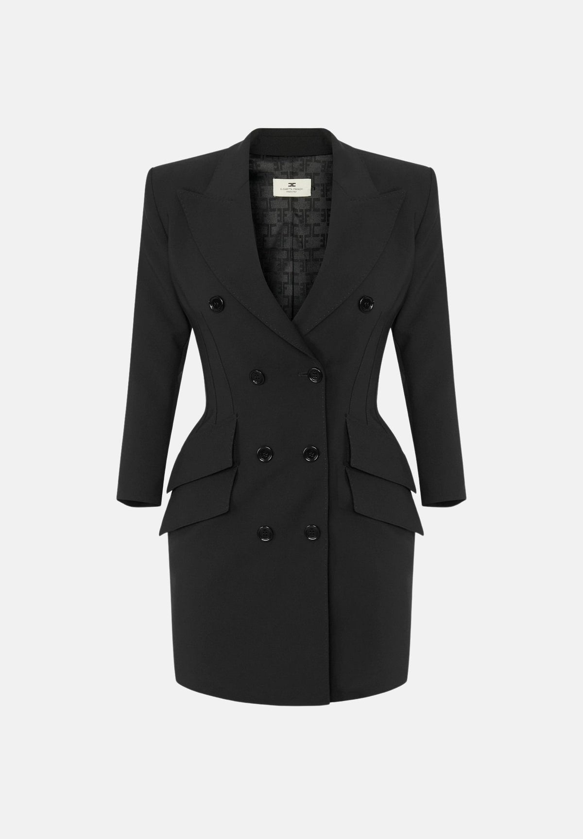ELISABETTA FRANCHI Abito corto nero per donna con abbottonatura a doppio petto e tasche con patta. AB98066E2 110 ELISABETTA FRANCHI 