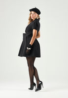 ELISABETTA FRANCHI Mini abito nero da donna con profondo scollo e rever sciallato. AB98666E2 110 ELISABETTA FRANCHI 