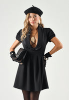 ELISABETTA FRANCHI Mini abito nero da donna con profondo scollo e rever sciallato. AB98666E2 110 ELISABETTA FRANCHI 