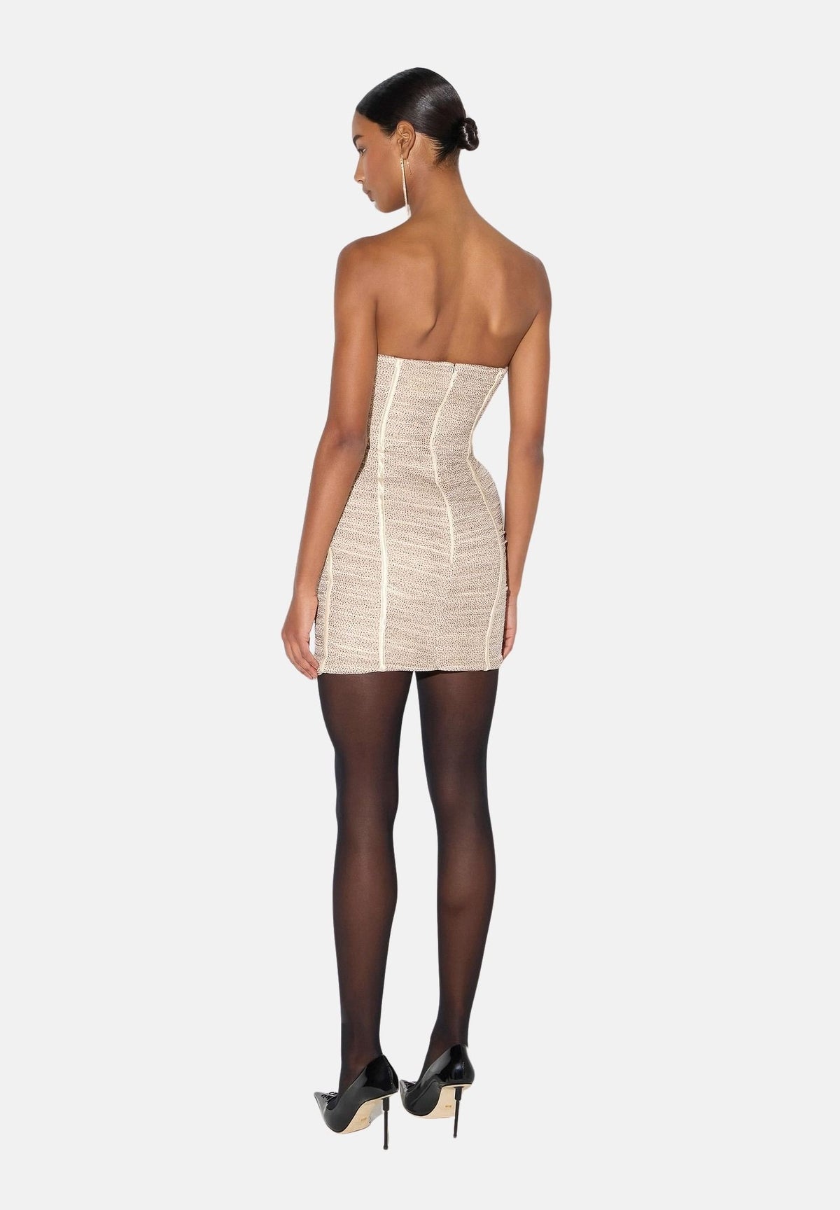 ELISABETTA FRANCHI Abito crema per donna con scollo a fascia e lavorazione drappeggiata AB99167E2 383 ELISABETTA FRANCHI 
