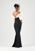 ELISABETTA FRANCHI Abito lungo avorio-nero per donna con corpetto bicolore e maniche strutturate a sbuffo ABR0967E2 309 ELISABETTA FRANCHI 