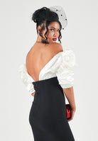 ELISABETTA FRANCHI Abito lungo avorio-nero per donna con corpetto bicolore e maniche strutturate a sbuffo ABR0967E2 309 ELISABETTA FRANCHI 