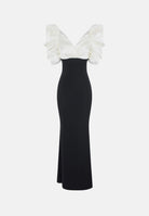 ELISABETTA FRANCHI Abito lungo avorio-nero per donna con corpetto bicolore e maniche strutturate a sbuffo ABR0967E2 309 ELISABETTA FRANCHI 