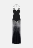ELISABETTA FRANCHI Abito RED CARPET in tulle e raso nero da  donna con trasparenze e dettagli metallici ABR1466E2 110 ELISABETTA FRANCHI 