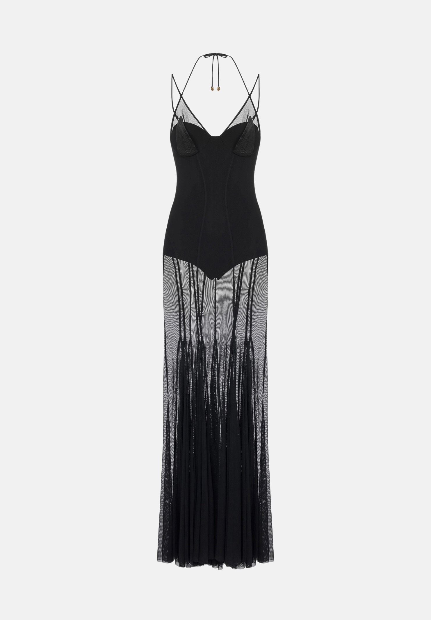 ELISABETTA FRANCHI Abito RED CARPET in tulle e raso nero da  donna con trasparenze e dettagli metallici ABR1466E2 110 ELISABETTA FRANCHI 