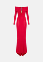 ELISABETTA FRANCHI Abito red passion  rosso per donna con raffinato scollo omerale, maniche lunghe e prezioso dettaglio gioiello. ABR2667E2 CG5 ELISABETTA FRANCHI 