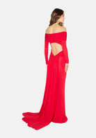 ELISABETTA FRANCHI Abito red passion  rosso per donna con raffinato scollo omerale, maniche lunghe e prezioso dettaglio gioiello. ABR2667E2 CG5 ELISABETTA FRANCHI 