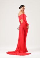 ELISABETTA FRANCHI Abito red passion  rosso per donna con raffinato scollo omerale, maniche lunghe e prezioso dettaglio gioiello. ABR2667E2 CG5 ELISABETTA FRANCHI 
