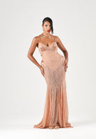 ELISABETTA FRANCHI Abito lungo pelle-beige rosato da donna con scollo halter ABR2767E2 FK4 ELISABETTA FRANCHI 