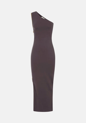 ELISABETTA FRANCHI Abito RED CARPET in maglia dark chocolate-marrone da donna con design monospalla <BR/> AM07B66E2 EV9 ELISABETTA FRANCHI 