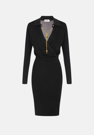 ELISABETTA FRANCHI Abito midi in filato di viscosa nero da donna con catena gioiello AM19S66E2 110 ELISABETTA FRANCHI 