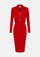 ELISABETTA FRANCHI Abito midi in filato di viscosa red passion, rosso, da donna con catena gioiello<BR/> AM19S66E2 CG5 ELISABETTA FRANCHI 
