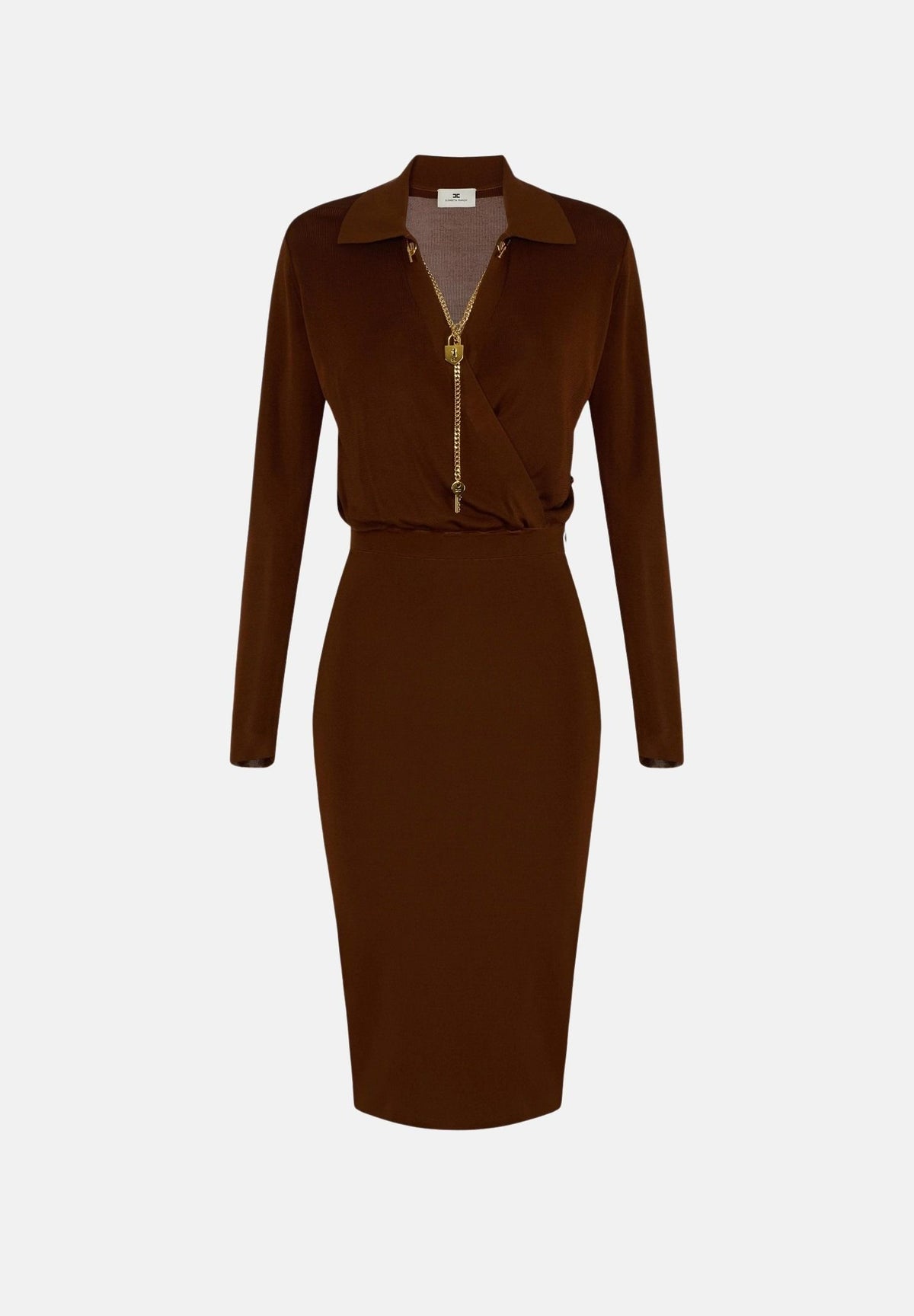 ELISABETTA FRANCHI Abito midi in viscosa sigaro-marrone da donna con catena gioiello<BR/> AM19S66E2 FK3 ELISABETTA FRANCHI 