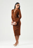ELISABETTA FRANCHI Abito midi in viscosa sigaro-marrone da donna con catena gioiello<BR/> AM19S66E2 FK3 ELISABETTA FRANCHI 