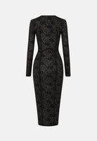 ELISABETTA FRANCHI Abito midi in maglia nero-pelle da donna con lavorazione floreale<BR/> AM26Q66E2 FR9 ELISABETTA FRANCHI 
