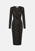 ELISABETTA FRANCHI Abito midi in maglia nero-pelle da donna con lavorazione floreale<BR/> AM26Q66E2 FR9 ELISABETTA FRANCHI 