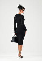 ELISABETTA FRANCHI Abito midi nero per donna con scollo rotondo e zip decorativa dorata sul petto. AM30S67E2 110 ELISABETTA FRANCHI 