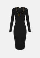 ELISABETTA FRANCHI Abito midi nero per donna con scollo rotondo e zip decorativa dorata sul petto. AM30S67E2 110 ELISABETTA FRANCHI 