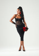 ELISABETTA FRANCHI Abito midi nero per donna con corsetto trasparente e spalline sottili. AM51S67E2 110 ELISABETTA FRANCHI 