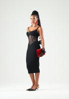 ELISABETTA FRANCHI Abito midi nero per donna con corsetto trasparente e spalline sottili. AM51S67E2 110 ELISABETTA FRANCHI 